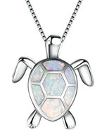 Turtle Pendant Necklace ~Imitation White Opal Rhinestone w/Silver Clavic... - $28.05 CAD