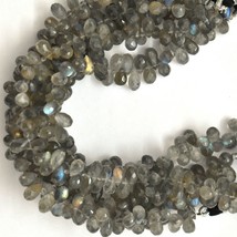 Naturel Labradorite 6x9mm Briolette Goutte Forme Pierre Perles 8 &quot; Brin BDS-1011 - £84.24 GBP