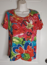 Laura Ashley Petite Short Sleeve Floral Embellished Scoop Neck Top Size PS - £9.21 GBP