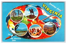 Multiview Artist Palette Greetings From Virginia VA Chrome Postcard Y10 - £2.28 GBP