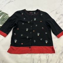 Onque Casuals Womens Vintage Y2k Embroidered Top Size S Black Red Plants - $28.70