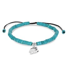 Classic Elephant Silver and Green Howlite (Dyed) on Black Adjustable Bracelet - £14.32 GBP
