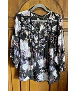 i Jeans by Buffalo Blouse Women’s Size M Black Purple Floral Sheer Tasse... - $35.90 CAD