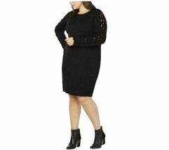 Love Scarlett Womens Plus 2X Black Long Lace Sleeve Knit Sweater Dress NWT - $33.25