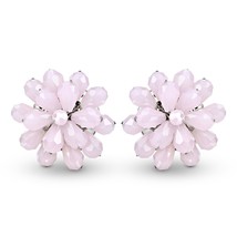 Dazzling Deep Pink Chrysanthemum Floral Crystal Clip On Earrings - £17.39 GBP