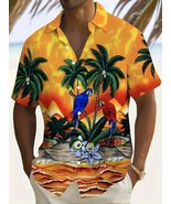 Orange &amp; Yellow Parrot Themed Tropical Men&#39;s Short Sleeve Shirt 2XL - $25.42 CAD
