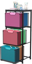 File Cabinet 3 Drawers, Hanging Letter File Holder With Metal Frame &amp; Wood - $62.99