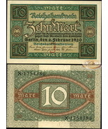 Germany [Weimar]. Banknote 10 mark. 1920. Unc. Paper. Cat# Rb.63a (J. Se... - $5.05