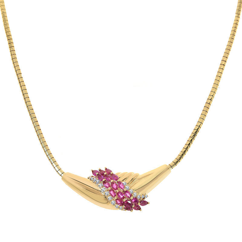 Primary image for 1.90 Carat Marquise Ruby and Diamond Estate 14K Yellow Gold Necklace
