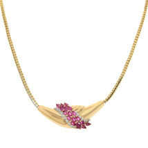 1.90 Carat Marquise Ruby and Diamond Estate 14K Yellow Gold Necklace - £1,791.58 GBP
