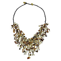 Luxurious Colorful Waterfall Orange Crystal and Yellow Pearl Bib Necklace - £21.73 GBP