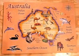Australia 14 X 20 Illustrated Country Map On Canvas Wood Framed Oceans &amp; Sealife - £26.15 GBP