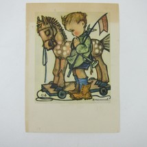 Vintage Hummel Print Postcard Child Boy &amp; Toy Horse Prayer Before Battle - £8.05 GBP