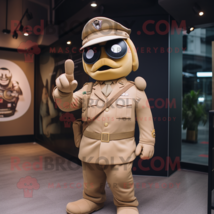 Beige Army Soldier mascot costume character dressed with a Suit Jacket and Watch - $1,329.00