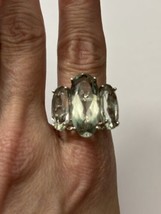 AAA Prasiolite Trilogy Cocktail Ring - Size 8 18.15ct Platinum Over Sterling - £40.95 GBP