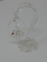 Hand Blown Spun Glass Lampwork Clear Bird Cage &amp; Stand - £19.74 GBP