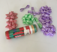 Vintage unused various colors gift wrap ribbons and stick on bow lot - $365.13 MXN