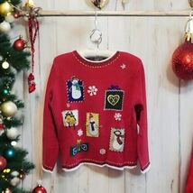 Arriviste Christmas Party Pullover Sweater Size Med Vintage Red Snowman ... - $21.77