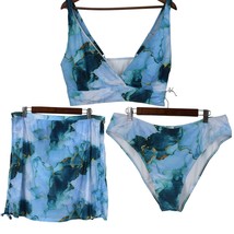 Three Piece Swimsuit Set Plus Size 3XL Watercolor Blue Green Beachy Summer  - £19.24 GBP