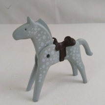 Vintage 1974 Geobra Playmobil Gray &amp; White Horse With Brown Saddle 4&quot; Fi... - $9.69