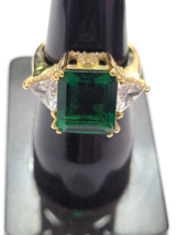 Vintage 4CT Emerald Natural Green Gemstone Ring 14K Yellow Gold Plated ring - £161.57 GBP