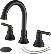 Oil Rubbed Bronze Bathroom Faucets For Sink 3 Hole 360 Swivel Spout 8 Inch - £70.06 GBP