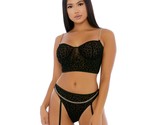 Cheetah Print Bustier Set Gold Chains Crop Top Garter Panty Black 779536 XL - £35.04 GBP