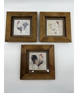 3 Vintage Framed Poulet Tiles  Roosters Chickens Cottage Core Country Chic - $30.89 CAD