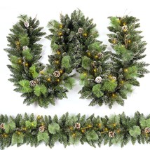 Christmas Garland Prelit 9 Ft With 50 Led Lights, Pine Cone And Snow Sty... - £46.27 GBP