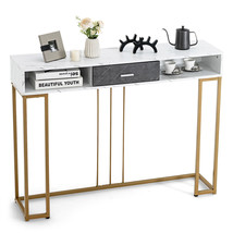 Console Table with Drawer 48" 2-tier Faux Marble Sofa Table w/Golden Steel Frame - £101.38 GBP