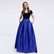 Royal Blue A-line Taffeta Midi Skirt Outfit Women Custom Size Pleated Skirt image 10
