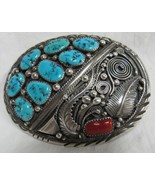 Vtg Old Pawn Native American Navajo Sterling Silver Turquoise 3&quot; Belt Bu... - $874.08 CAD