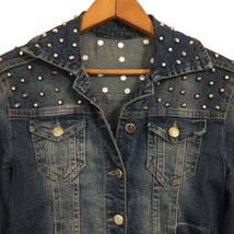 Lolita Studded Denim Jacket S Vintage 90s Blue Jean Y2K Punk Grunge Goth Stretch - £19.29 GBP