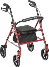 Rolling Walker Four Wheel Seniors Rollator Fold Up Removable Back Support Red - £68.72 GBP