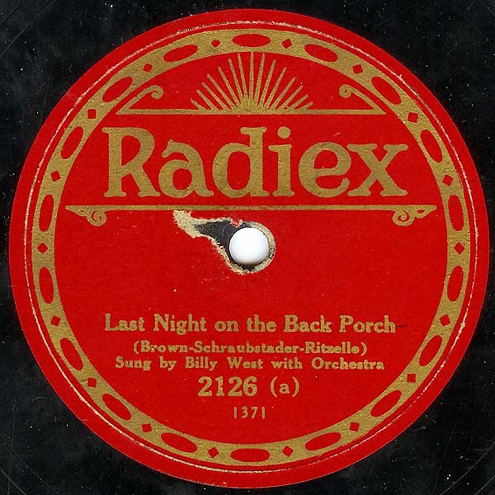 Primary image for Radiex 78 #2126 - "Last Night On The Back Porch" - Arthur Fields & Billy West