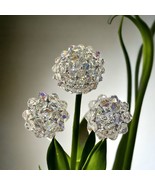 Vintage Aurora Borealis Crystal Beaded Flower Shape Clip On Earrings &amp; B... - $68.06 CAD