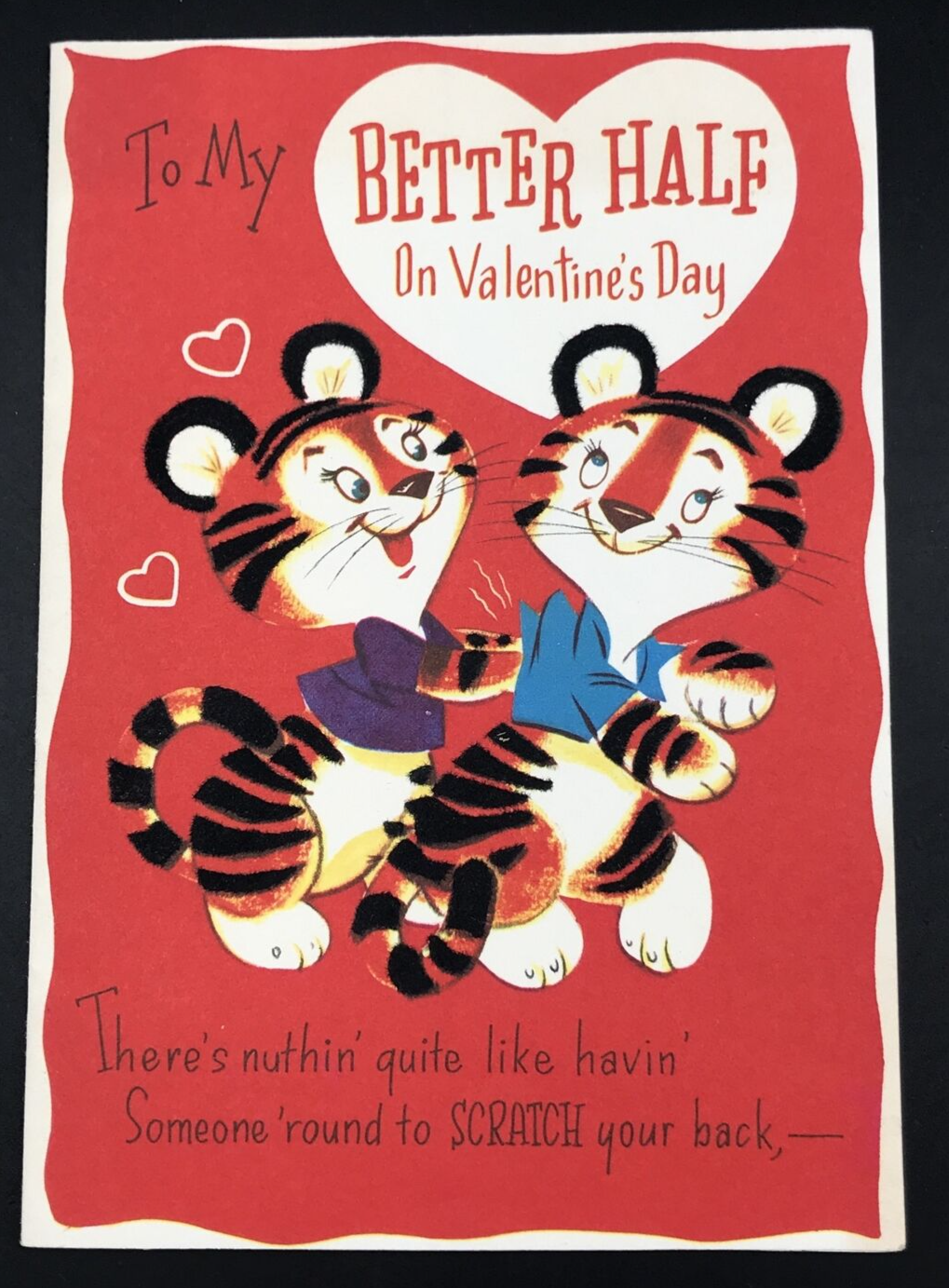 Primary image for VTG Rust Craft Playful Tigers Anthropomorphic Valentine Greeting Card w/ Fuzzy