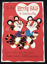 VTG Rust Craft Playful Tigers Anthropomorphic Valentine Greeting Card w/... - $12.19