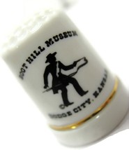 Boot Hill Museum Dodge City Kansas Porcelain Thimble Vtg Cowboy Whip Gold Trim - £15.52 GBP