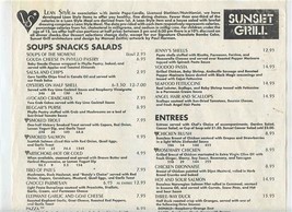 Sunset Grill Menus Belcourt Ave Nashville Tennessee 1990&#39;s Randy Rayburn  - £32.69 GBP