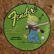 Vintage 1952 Fender Musical Instruments Sales &amp; Service Porcelain Gas-Oil Sign - £98.36 GBP