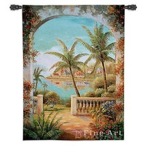 40x54 TROPICAL TERRACE II Palm Tree Ocean Floral Tapestry Wall Hanging - $168.30