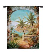 40x54 TROPICAL TERRACE II Palm Tree Ocean Floral Tapestry Wall Hanging - £131.80 GBP