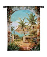 40x54 TROPICAL TERRACE II Palm Tree Ocean Floral Tapestry Wall Hanging - $168.30