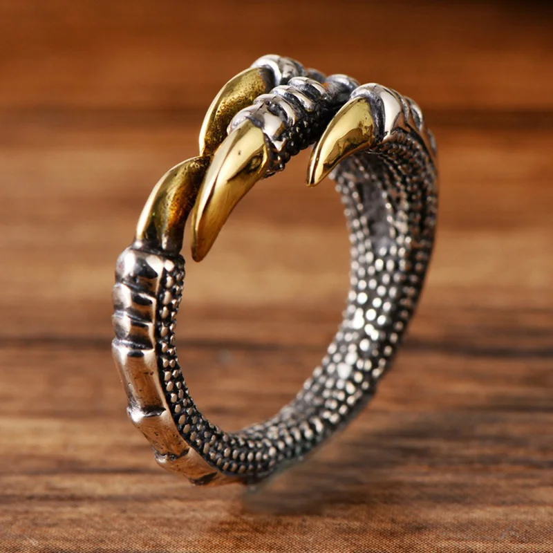Genuine Solid 925 Silver Rings Vintage Dragon Claw Rings for Men Adjustable Ring - £26.81 GBP