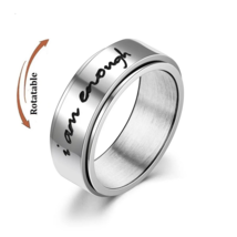 Vintage Stainless Steel 8mm Carved &quot;I Am Enough&quot; Motivational Rotate Ring - £9.40 GBP