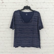 Old Navy Top Womens Medium Blue Striped Boxy Notched Neck Drop Shoulder Tee - £12.65 GBP