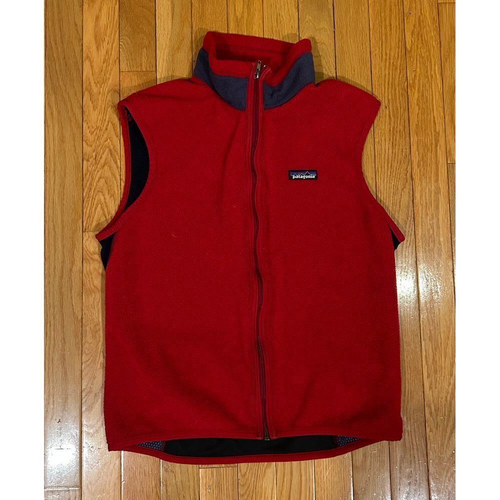 Vintage Patagonia Vest Mens medium  PEF Fleece Made USA 90s Hike red blu... - £35.95 GBP