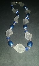 Blue &amp; Clear Twist Glass Bead Handmade Necklace  - $12.99