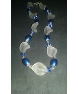Blue &amp; Clear Twist Glass Bead Handmade Necklace  - £10.34 GBP